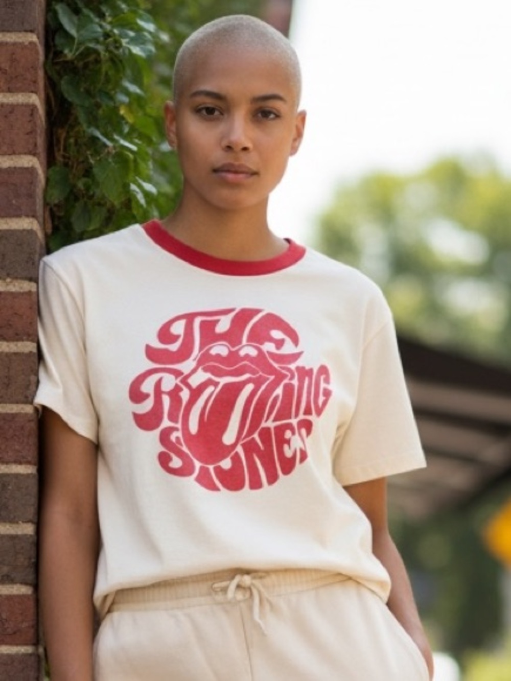 the Rolling Stones Cream Tee with Red Logo